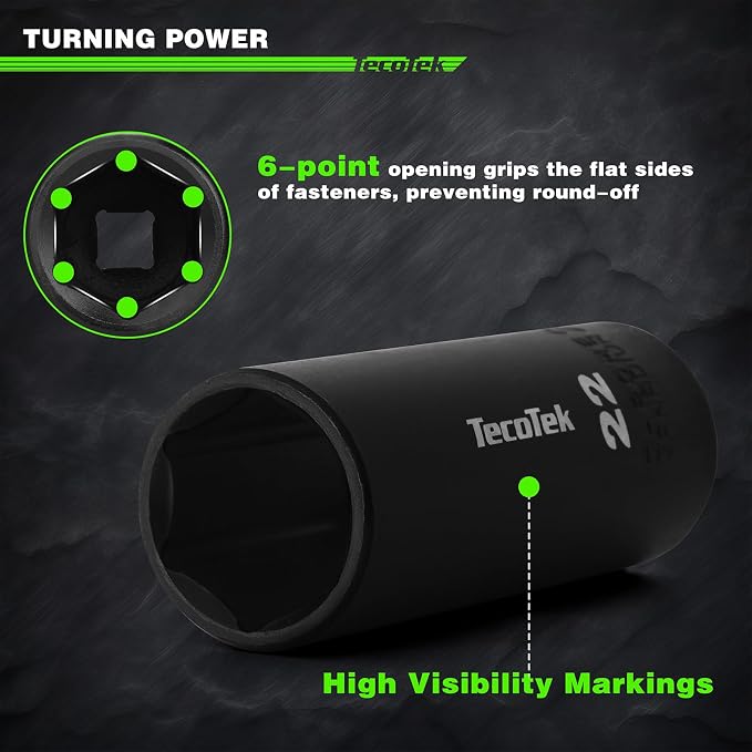 TecoTek 1/2" Drive Deep Impact Socket Set, 38-Piece Socket Set SAE 3/8 to 1-1/4 inch and Metric 10-32mm Size, Includes Extension Bars, Universal Joint, Adapter and Ratchet Handle, 6 Point, Cr-V Steel