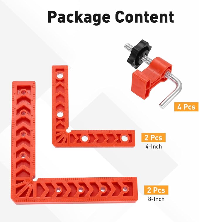 HARFINGTON 4Pcs Corner Clamp 90 Degree 4/8" Right Angle Clamp Set for Woodworking, ABS Plastic Positioning Square Tool for Picture Frame Box Cabinets Drawers, Orange