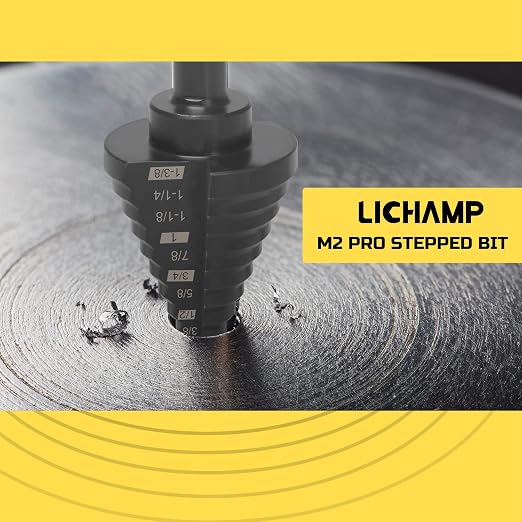 Lichamp Step Drill Bit Set for Metal Sheet Heavy Duty, 5-Piece Premium M2 HSS Step Up Down Drill Bits Stepper Unibit for Steel Hole, 50 Sizes from 1/8 to 1-3/8 inches