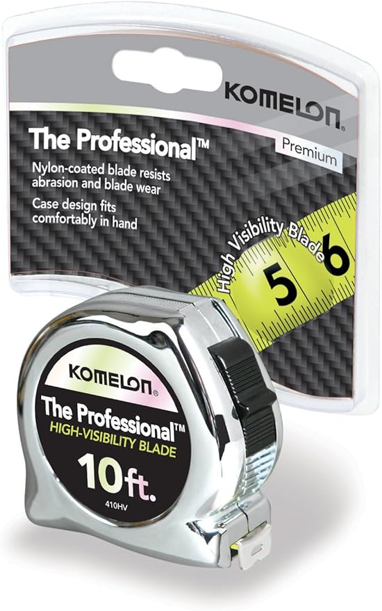 Komelon 410HV High-Viz Professional Tape Measure, 10-Feet by 5/8-Inch, Chrome