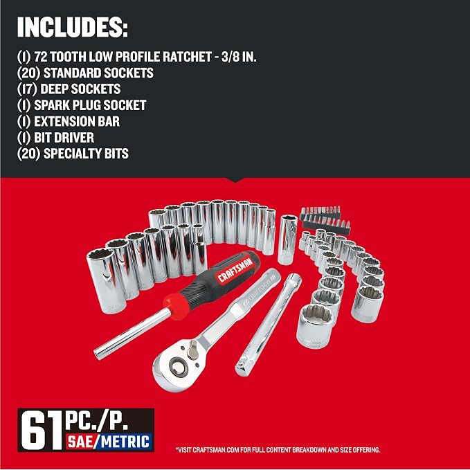 CRAFTSMAN Mechanics Tool Set, 3/8 Inch Drive, 61 Piece (CMMT45161) (Pack of 4)