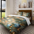 Batmerry Christmas Tree King Size 100% Cotton Duvet Cover Sets, Blue Baubles Fir Branches Bedding Set with Zipper Closure Corner Ties, 3 Pieces (1 Cover + 2 Pillowcases No Comforter)