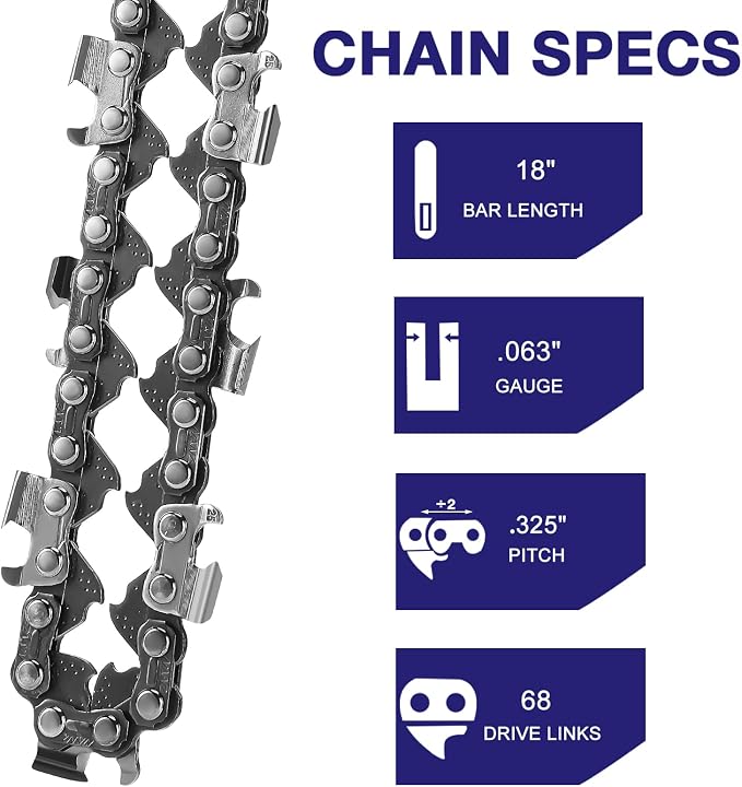 4 Pack 18 Inch Chainsaw Chain .325" Pitch .063'' Gauge 68 Drive Links Fits Stihl (PRE 2023 .063" Gauge) 025, MS250, MS251 and more