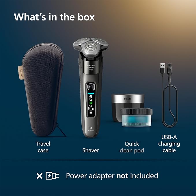 Philips Norelco Shaver i9000, Wet & Dry Electric Shaver, Dark Slate, SenseIQ Technology, Triple Lift & Cut System, 360 Rotating Dual SteelPrecision Precision Blades, Quick Clean Pod, X9002/82