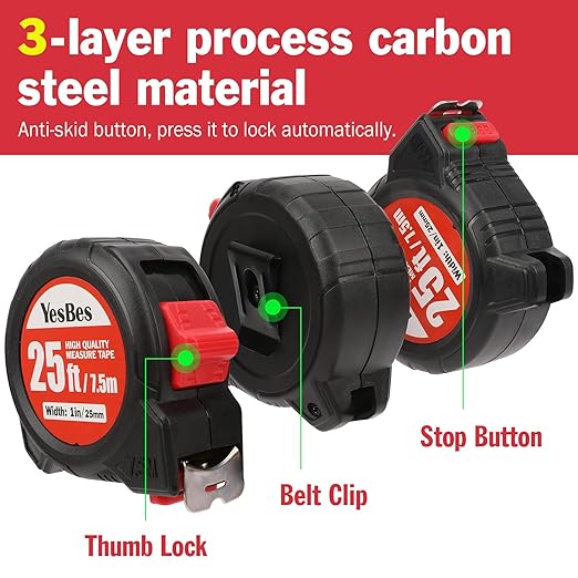 Tape Measure 25 ft, 10 Pack Bulk Easy Read Measurement Tape, Self-Locking Measuring Tape Retractable 25 FT by 1 in