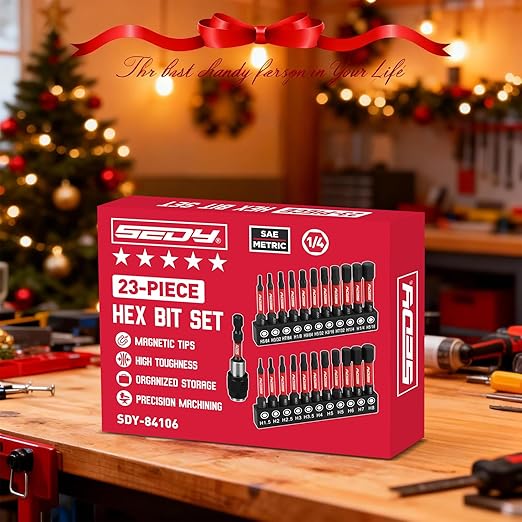 23-Piece Magnetic Hex Head Allen Wrench Drill Bit Set with 2.4" Impact Bit Holder, 1/4" Hex Shank Hex Bits, SAE & Metric Hex Screwdriver Bit Set, S2 Steel Allen Key, Mechanic Home Repair