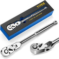 YIYEIE 1/4" Drive Flex Head Ratchet, 72 Tooth Swivel Ratchet, Quick-Release, Full-Polished Chrome Plating, for Auto Mechanic & DIYer with EVA Foam | 7 Inch Long