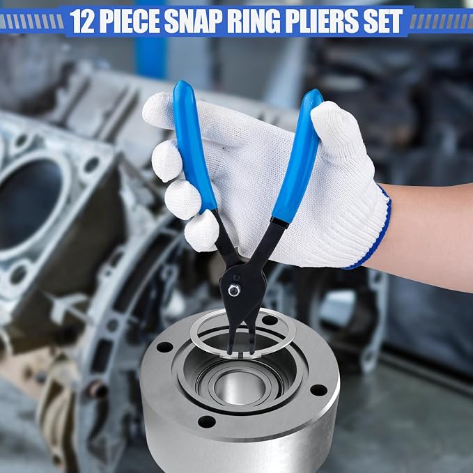 12 Piece Snap Ring Pliers Set, 0.038” 0.047” 0.070” 0.090”