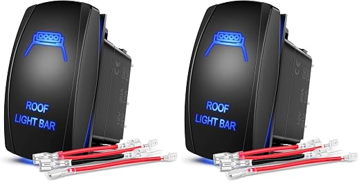 Nilight Roof Light Bar Rocker Switch Led Light Bar Switch 5Pin Laser On Off SPST switches 20A/12V 10A/24V Switch Blue with Jumper Wires Set for Cars Trucks RVs,2 Years Warranty (Pack of 2)