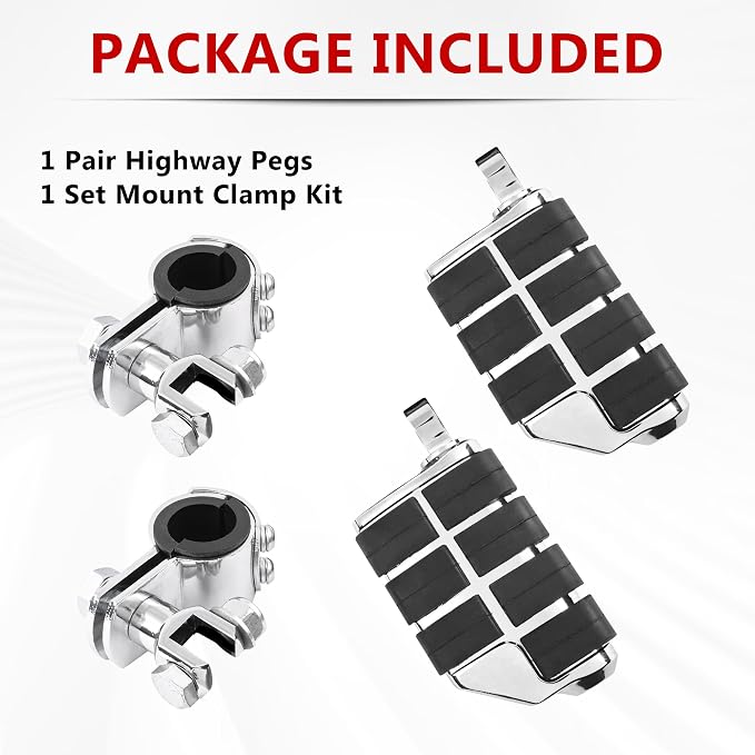 Motorcycle Clamp-on Highway Pegs Universal Adjustable Engine Guard Foot Rests w/Mount Clamp Kit For Most Motorcycle Models with 25mm 32mm 34mm Crash Bar Tube Accessories(Chrome Style)
