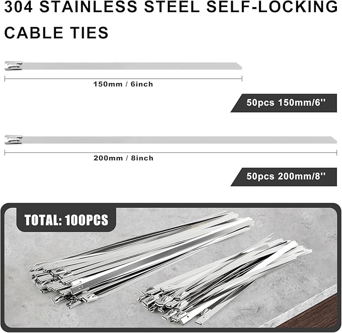 Delgada Stainless Steel Cable Tie Gun Kit with 100PCS Self-Locking Metal Zip Ties Outdoor Heavy Duty Fastening Zip Tie Tightening Tool for Chain Link Fence Pipes