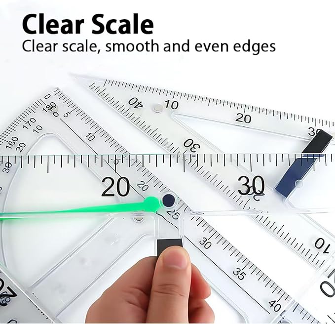 Magnetic Geometry Tool Set Clear Drafting Tools Mathematics Protractor, Triangular Scale Ruler Math Classroom Teaching Measurement Set Oversized Ruler (Transparent 3-Piece Set)