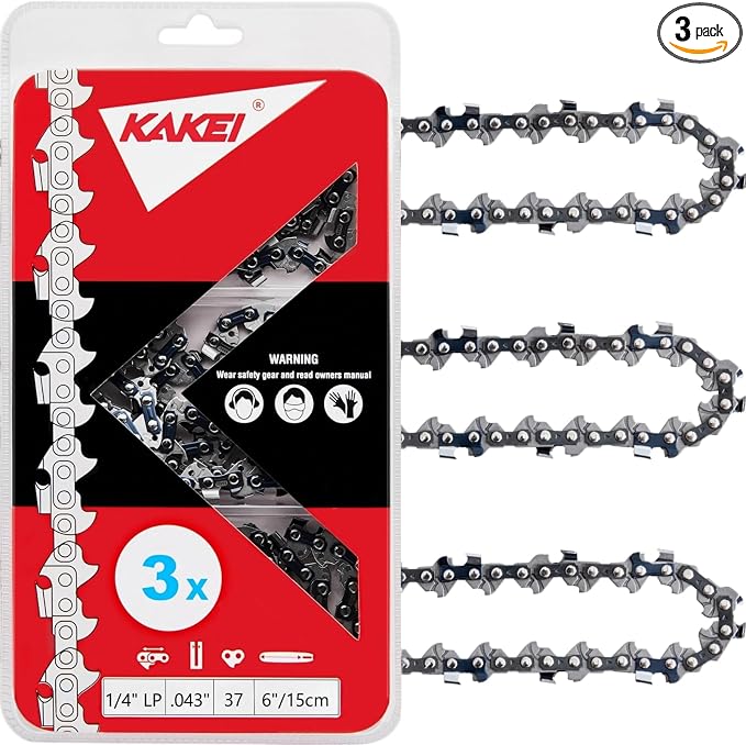 KAKEI 6 Inch Chainsaw Chain 1/4" Pitch .043" Gauge 37 Drive Links Pole Saw Chain (3 Chains) - Semi Chisel