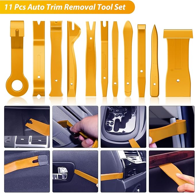 GOOACC 88Pcs Trim Removal Tool, Auto Push Pin Bumper Retainer Clip Set Fastener Terminal Remover Tool Adhesive Cable Clips Removal Kit Car Panel Radio Removal Auto Clip Pliers, Yellow