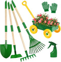 Duckura Kids Gardening Tools Set - 7pcs Wheelbarrow Set Outdoor Toy for Kids with Shovel, Rake, Leaf Rake, Yard Digging Weed Toys, Easter Birthday Gifts for Boys Girls Age 2 3+Years Old(Yellow)