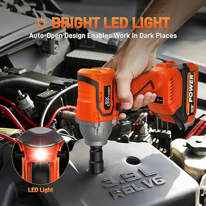 Cordless Impact Wrench, 369ft-lbs(500N.m),1/2” Brushless Impact Gun, Power Impact Driver Kit with 4.0Ah Battery & Fast Charger, Electric Impact Driver Set for Motorcycle/DIY Furniture