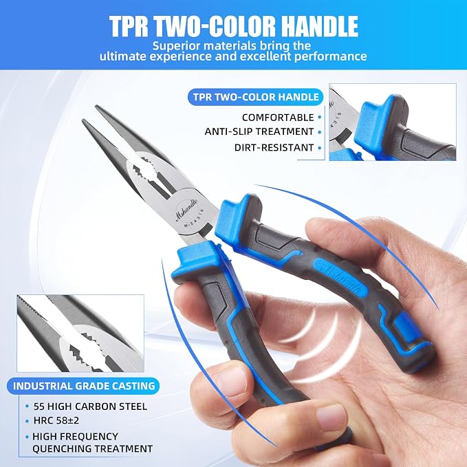 Needle Nose Pliers 6.5" Long Nose Pliers for Wire Bending, High Carbon Steel Needle Nose Plier, Serrated Jaw Pliers for Jewelry Making, Electronics Repair, Object Grasping, Craft Making