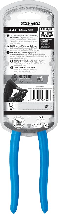 Channellock Linemen's Pliers 368 - High Leverage Side-Cutting - 8.5 In