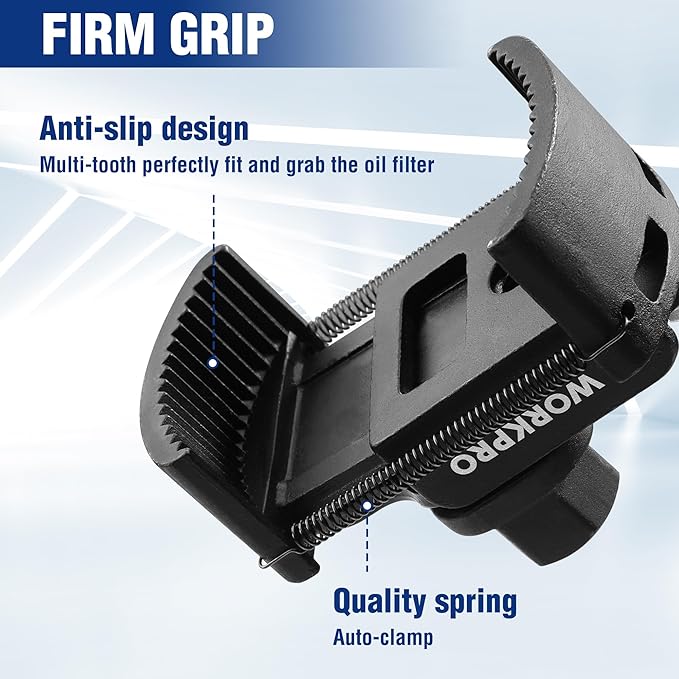 WORKPRO Universal Oil Filter Wrench (60-80mm) Adjustable with Auto-Clamp Spring, Oil Filter Removal Tool, Oil Filter Change Set, Ideal for Engine Filters, Conduit, & Fittings