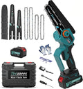 8" Brushless Mini Electric Chainsaw, 1200W Chainsaw Cordless with 4.0Ah Battery & 4 Chains, 2-in-1 Dual Bar (8" & 6") Mini Chain Saw Battery Powered, for Tree Trimming (Blue, 1 Battery)