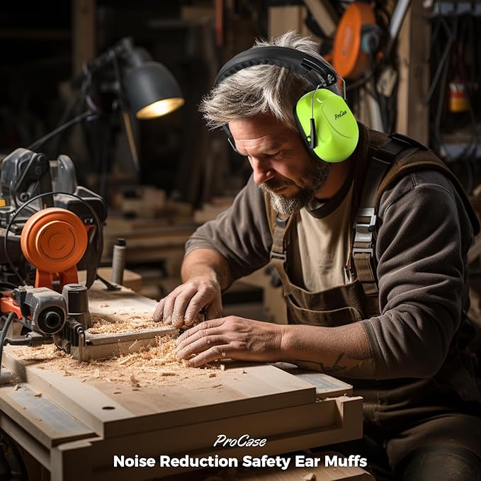 ProCase Noise Reduction Ear Muffs, Sound Proof Ear Protection, NRR 28dB Noise Cancelling Headphones for Adults Kids Autism, Hearing Protection for Mowing -Neonyellow