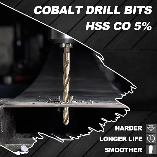 5/16 Cobalt Drill Bit for Metal and Hard Steel (5Pcs), M35 HSS Hex Shank Twist Drill Bit Set with Quick Change, with Storage Case
