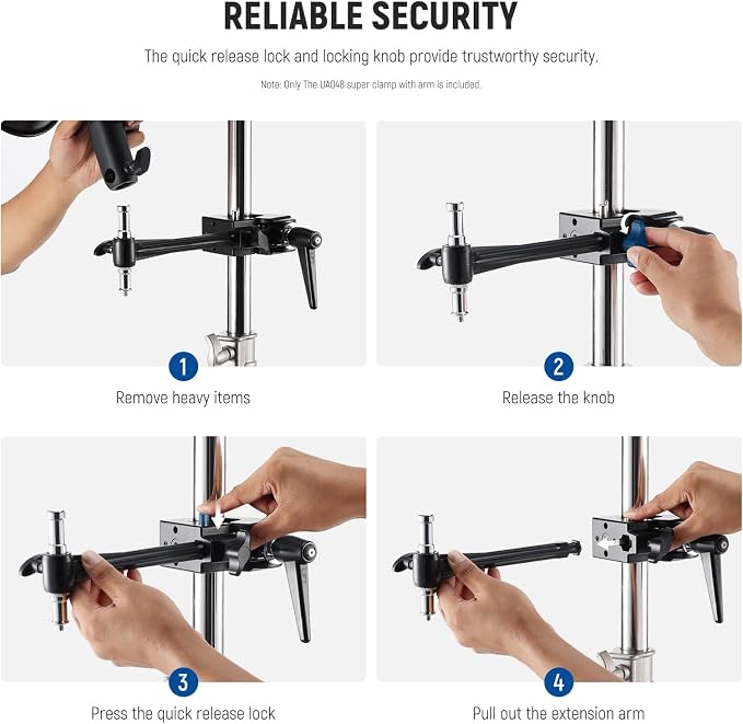 NEEWER Super Clamp with 6" Extension Arm, 5/8" Stud, 2.4" Jaw Grip