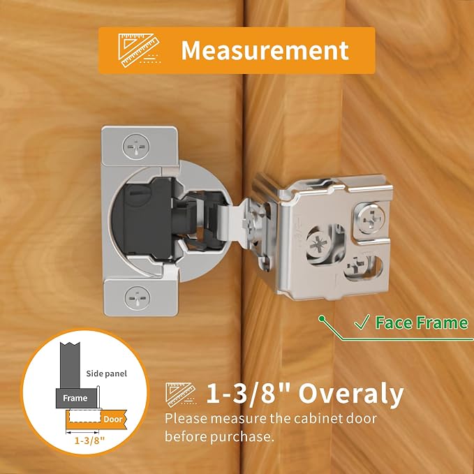 Chibery 10 Pack 1-3/8" Overlay 4D Soft Close Concealed Hinges for Face Frame Door, Adjustable Closing Speed, Smooth Slow Self Close Hinges, Satin Nickel, 105° Open Angle Stainless Steel Cabinet Hinges