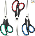 Scissors 8.5 Inch scissors all purpose for Office, Home, Sewing,and Crafts,Soft Comfort-Grip Right/Left Hand 3-Pack, Multicolor