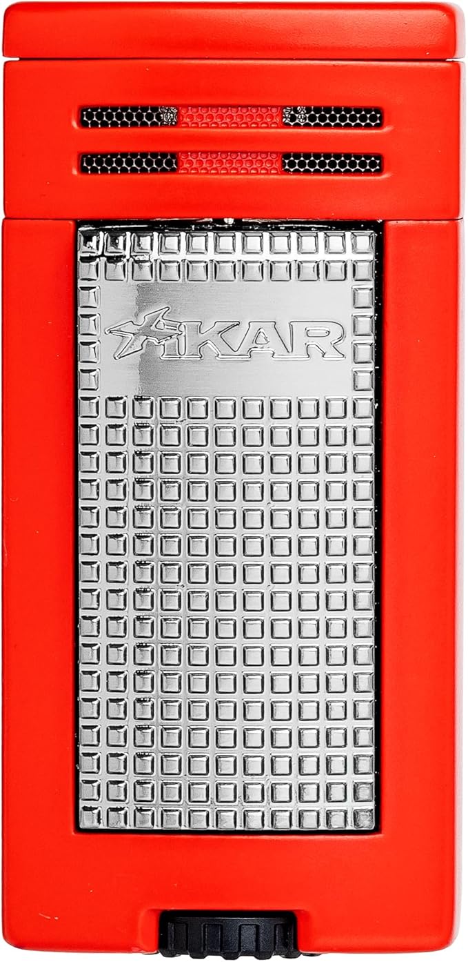 XIKAR® Ion Double-Jet Flame Cigar Lighter. with Textured Trigger Button and a Safety Mechanism. (Red)