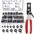 Tnisesm 121Pcs 6-22mm Spring Hose Clamp Assortment Kits with Swivel Flat Band Fuel Hose Clamp Plier, Silicone Vacuum Hose Action Pipe Clamp Low Pressure Air Clip Clamp Hoses Clamps sleeving(Black)