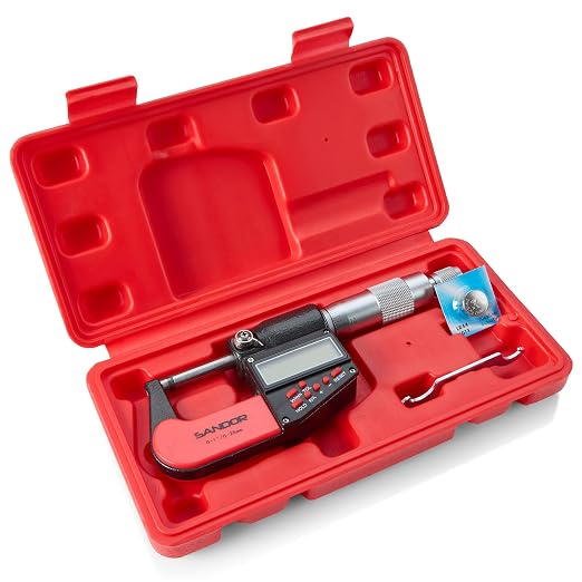 Professional Digital Outside Micrometer with Carbide Tip 0-1"/0-25mm Measuring Range - 0.00005" / 0.001mm Accuracy with Ratchet Stop and Protective Case - Precision Machinist Workshop Automotive Tool