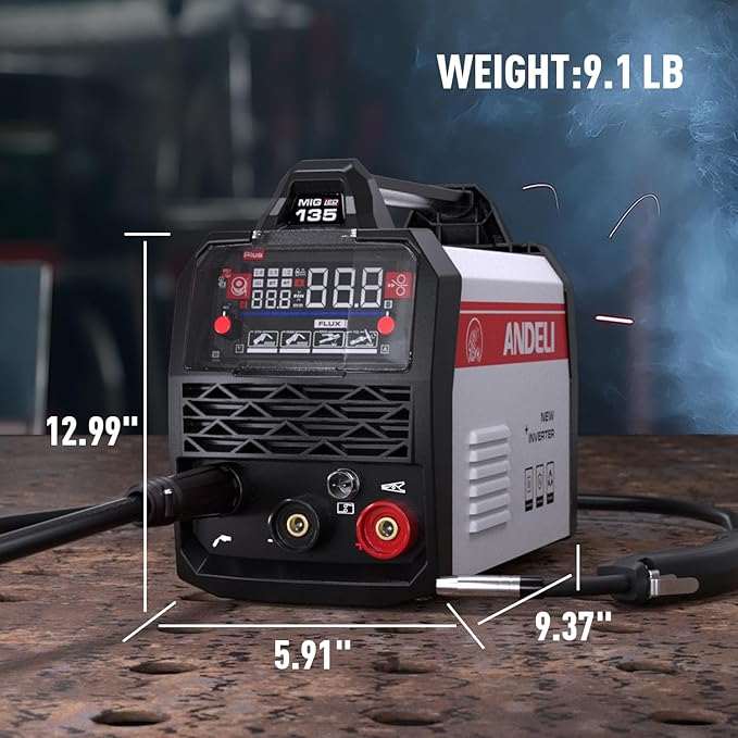 ANDELI 135A MIG Welder 110V/220V, PULSE Flux Core MIG/Lift Tig/Stick 3-in-1 Gasless MIG Welding Machine with Synergy，Large LED Display,2T/4T Full Kit (Bonus Welding Helmet & Gloves)