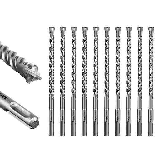 SALI 10PCS 7/16"*8" SDS Plus Rotary Hammer Drill Bit Concrete Drill Bit Kit Cross-Type Double Thread Carbide Material Suitable for Brick, Cement Walls, Stone, Hammer Drill Bits