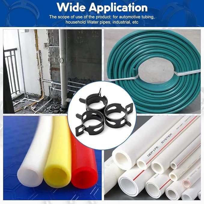 Fielect 1.02"/26mm ID Constant Tension Band Hose Clamps,Spring Band Type Action Hose Clamp Manganese Steel Low Pressure Air Clip for Automotive Mechanical Fuel Water Pipe Air Tube,Black Coated 100pcs