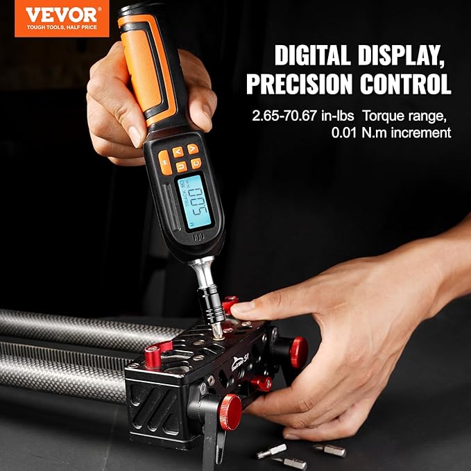 VEVOR Digital Torque Screwdriver, 1/4" Drive Screwdriver Torque Wrench, Electrician Torque Screwdriver with LCD, 2.65-70.67 in-lbs Torque Range, 0.01 N.m Increment Torque Screwdriver with Bits & Case
