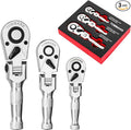 TOMMARS Flex-Head Stubby Ratchet Set, 1/4", 3/8", 1/2" Drive Flexible Mini Small Ratchet Handle Wrench 72-Tooth Quick-Release Reversible Gift for Men Mechanic Hand Tools