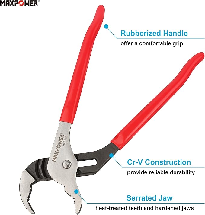MAXPOWER 12 inch Groove Joint Pliers, Quick Adjustable Serrtated V Jaw Tongue and Groove Pliers