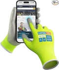 Work Gloves PU Coated for Men and Women, 12 Pairs Safety Work Gloves with Two Fingers Touchscreen, Breathable and Lightweight,Ideal for Light Warehouse, Manufacturing, Gardening, KG11P (XL,Green)