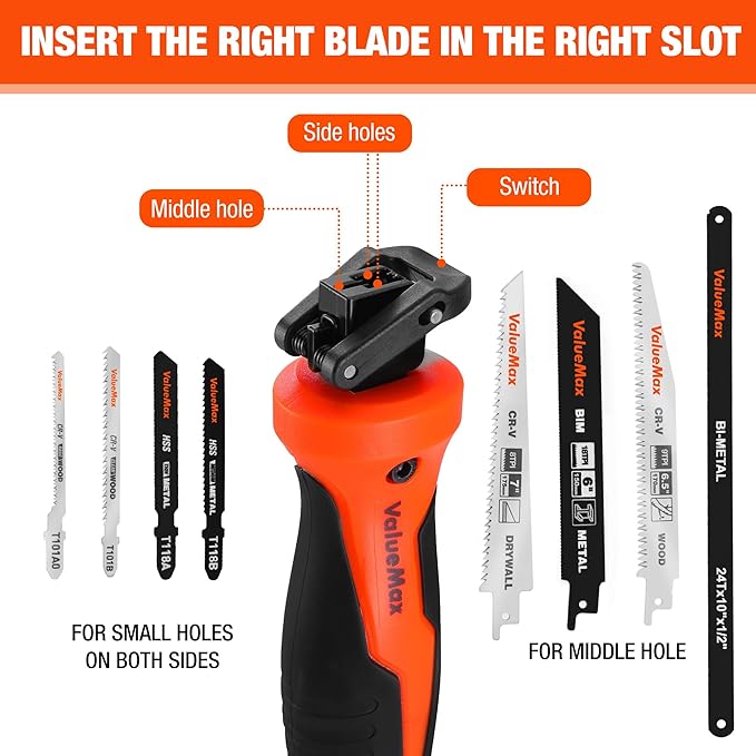 Valuemax 8-In-1 Multi-Blades Hand Saw, Quick-Change Mechanism Hacksaws with TPR Handle, Drywall/Jab/Pumpkin Carving Saw, CRV & Bimetal Blades, Handsaws for Wood, Metal, Plastic and Plywood