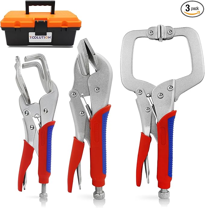 Locking Pliers Set 3-Pack, Welding Clamps Set with 11" C-Clamp, 10" Duckbill & U-Shape Jaws for Sheet Metal Bending, Auto Repair, Fabrication