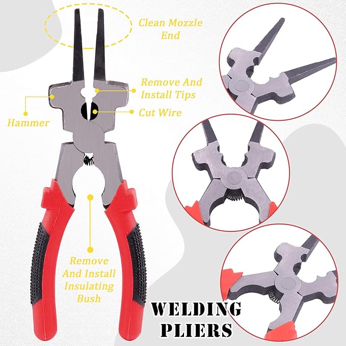 Hilitchi 4Pcs Welding Slag Removal Tool Set, 8inch Multi-Function Welding Pliers, Welding Chipping Hammer with Coil Spring Handle, Wire Brush Wire Scratch Brush for Cleaning Rust and Welding Gloves