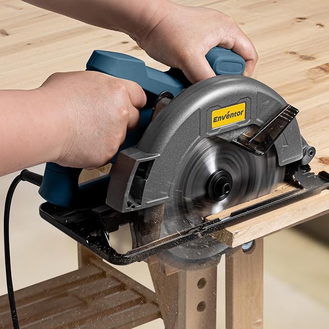 Enventor Circular Saw Corded, 11A Electric Circular Saws 7-1/4-Inch with 24T Blade Saw, Max Cutting Depth 2-7/16"(90°), 1-8/9"(0°-45°), Single Handed Bevel, 6,000RPM