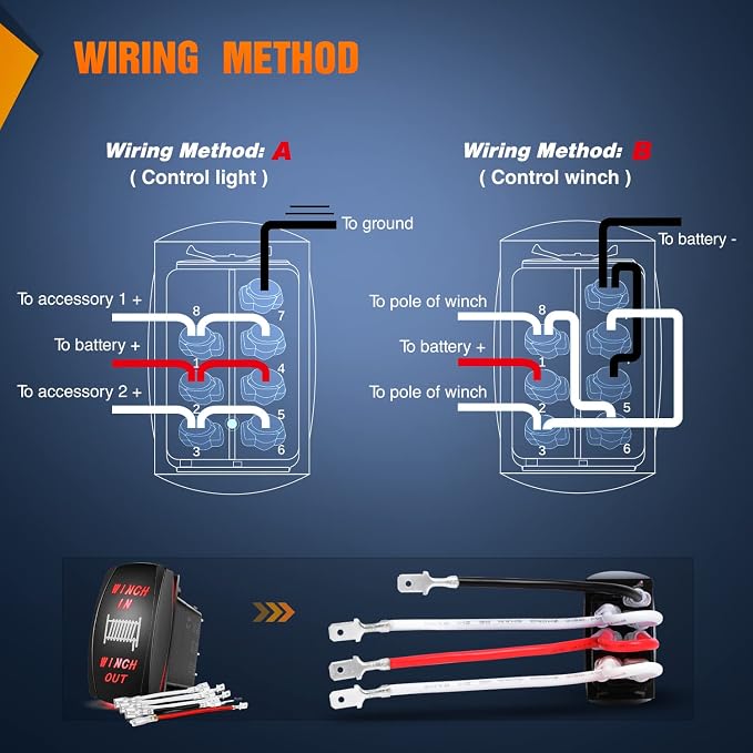 Nilight Winch Rocker Switch Momentary Toggle ON Off DPDT 7Pin 12V 24V Jumper Wires in Out Switches Red for Cars Trucks Caravans Boats