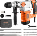 VEVOR Rotary Hammer Drill, 1-1/8 in SDS-Plus Electric Corded Heavy Duty Rotary Hammer, Including 3 Drill Bits, Flat Chisel, Pointed Chisel, Grease, Brush, and Carrying Case, for Concrete and Masonry