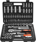 VEVOR Socket Set, 108 Pieces, 1/4 & 1/2 inch Drive Socket and Ratchet Set, Metric Size from 4 to 32 mm, Mechanic Tool Kit with Bits, Accessories, Storage Case, CR-V Alloy Steel, for Automotive Repair | CR-V Socket and Tool Set with Bits, Accessories, S...
