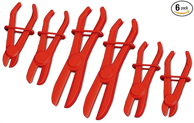 Coolant Hose Pinch Off Pliers Set – 6Pcs Nylon Clamp Tools for Fuel & Brake Lines – Non-Conductive Hose Locking Pliers for Automotive Repairs – Rust-Proof with Secure Lock Buckle & Anti-Slip Handles