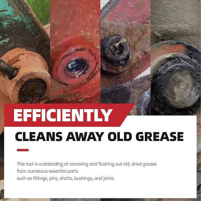 Grease Fitting Cleaning Tool, Grease Zerk Cleaner for Trucks, Tractors, Heavy Equipment - Removes Old Dried Grease from Fittings, Pins, Shafts, Bushings (Red)