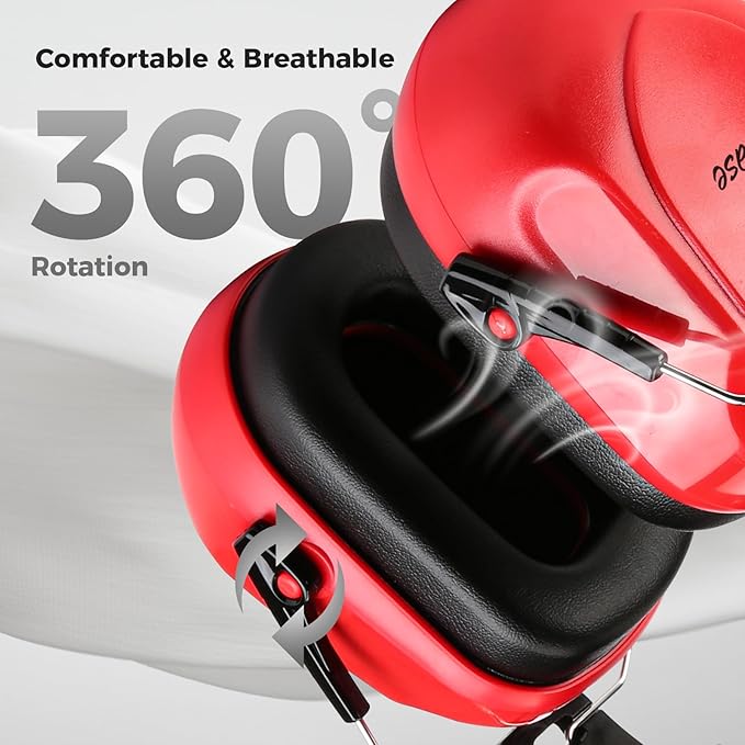 ProCase Noise Reduction Safety Ear Muffs, Hearing Protection Earmuffs, NRR 28dB Noise Sound Protection Headphones for Shooting Gun Range Mowing Construction Woodwork Adult Kids -Pure Red
