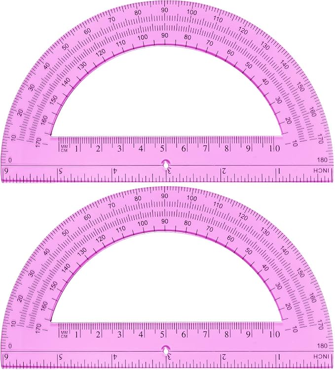 EBOOT Plastic Protractor Math Protractors 180 Degrees, 6 Inch, Pack of 2 (Pink)